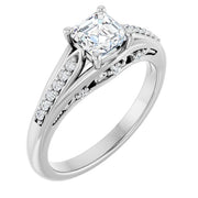 14K White Gold Asscher-Cut Diamond Engagement Ring with Split Shank and Diamond Accents 3/4 CT Center Stone