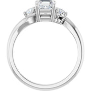 14K White Gold Asscher-Cut Diamond Three-Stone Engagement Ring with Round Side Stones 3/4 CT Center Stone