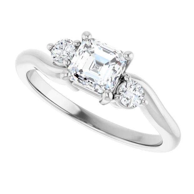 14K White Gold Asscher-Cut Diamond Engagement Ring with Twisted Pavé Band 3/4 CT Center Stone