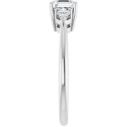14K White Gold Asscher-Cut Three-Stone Diamond Engagement Ring with Half-Moon Side Stones 3/4 CT Center Stone