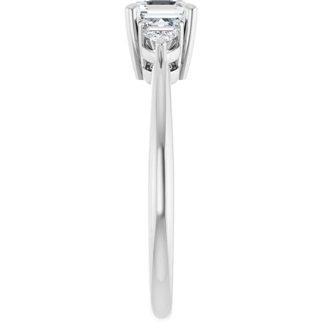 14K White Gold Asscher-Cut Three-Stone Diamond Engagement Ring with Half-Moon Side Stones 3/4 CT Center Stone