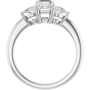 14K White Gold Asscher-Cut Three-Stone Diamond Engagement Ring with Half-Moon Side Stones 3/4 CT Center Stone