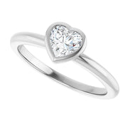 14K White Gold Bezel-Set Heart-Shape Diamond Solitaire Engagement Ring 1/2 CT Center Stone