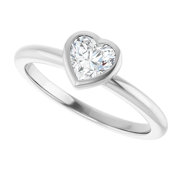 14K White Gold Bezel-Set Heart-Shape Diamond Solitaire Engagement Ring 1/2 CT Center Stone
