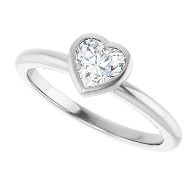 14K White Gold Bezel-Set Heart-Shape Diamond Solitaire Engagement Ring 1/2 CT Center Stone