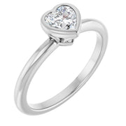 14K White Gold Bezel-Set Heart-Shape Diamond Solitaire Engagement Ring 1/2 CT Center Stone