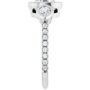 14K White Gold Bezel-Set Oval and Pear Three-Stone Ring with 7/8 CT Center and 1/2 CTW Diamonds
