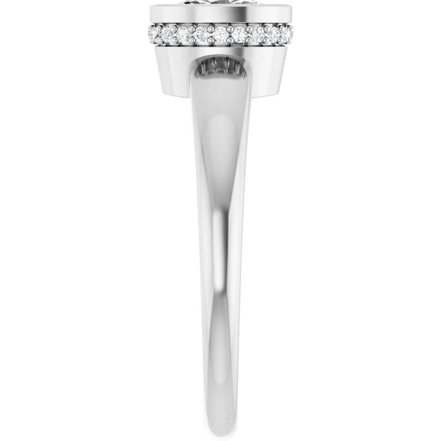 14K White Gold Bezel-Set Oval Engagement Ring with 1/2 CT Center Diamond