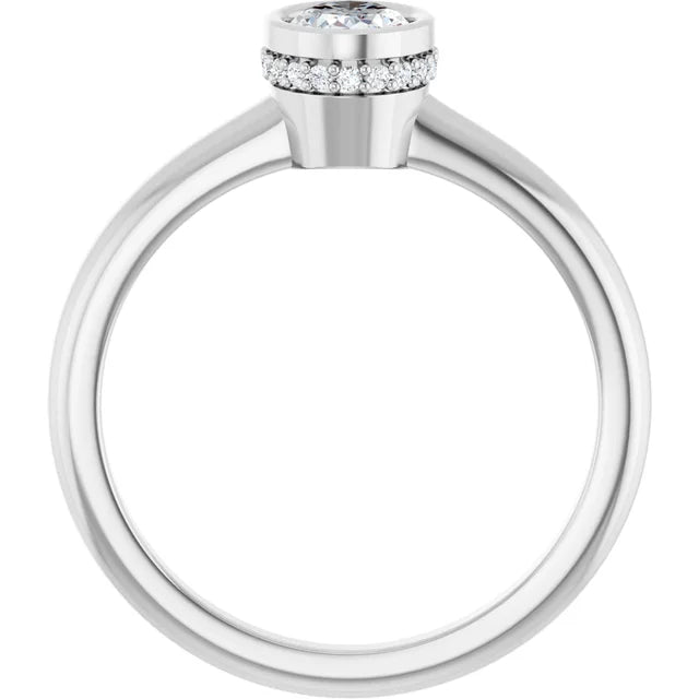 14K White Gold Bezel-Set Oval Engagement Ring with 1/2 CT Center Diamond