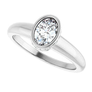 14K White Gold Bezel-Set Oval Engagement Ring with 1/2 CT Center Diamond