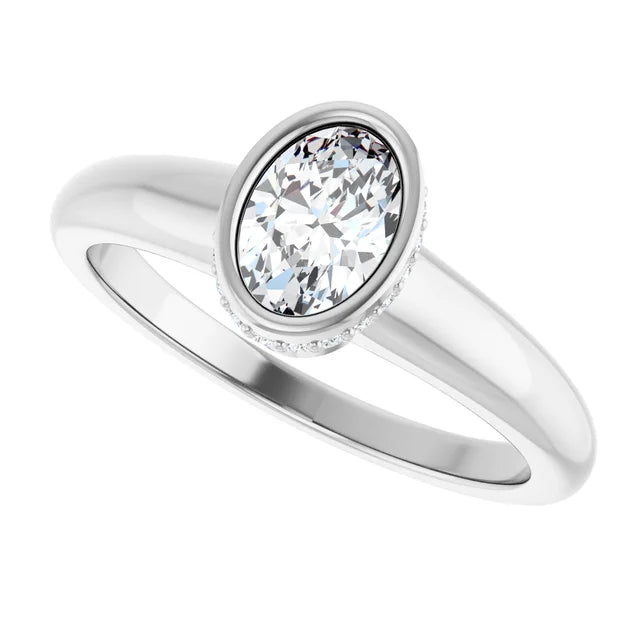 14K White Gold Bezel-Set Oval Engagement Ring with 1/2 CT Center Diamond