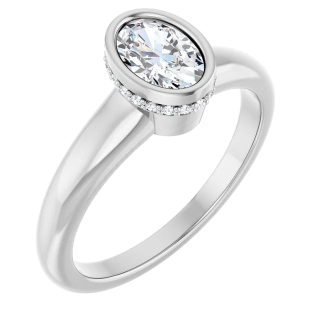 14K White Gold Bezel-Set Oval Engagement Ring with 1/2 CT Center Diamond