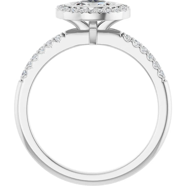 14K White Gold Bezel-Set Oval Halo Engagement Ring with 1 CT Center and 1 1/5 CTW Diamonds