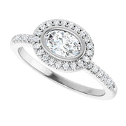 14K White Gold Bezel-Set Oval Halo Engagement Ring with 1 CT Center and 1 1/5 CTW Diamonds