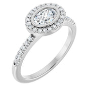 14K White Gold Bezel-Set Oval Halo Engagement Ring with 1 CT Center and 1 1/5 CTW Diamonds