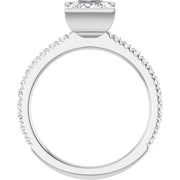 14K White Gold Bezel-Set Princess-Cut Engagement Ring with 3/4 CT Center and 1 CTW Diamond Band