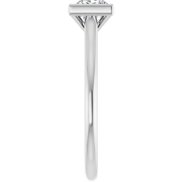 14K White Gold Bezel-Set Princess-Cut Solitaire Ring with 1/2 CT Center Diamond