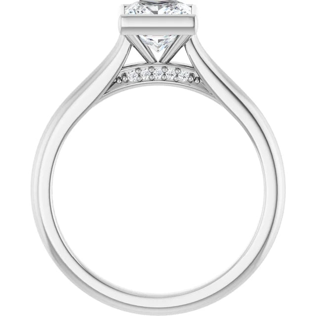 14K White Gold Bezel-Set Princess-Cut Solitaire Ring with 1/2 CT Center Diamond