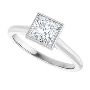 14K White Gold Bezel-Set Princess-Cut Solitaire Ring with 1/2 CT Center Diamond