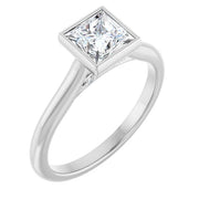 14K White Gold Bezel-Set Princess-Cut Solitaire Ring with 1/2 CT Center Diamond