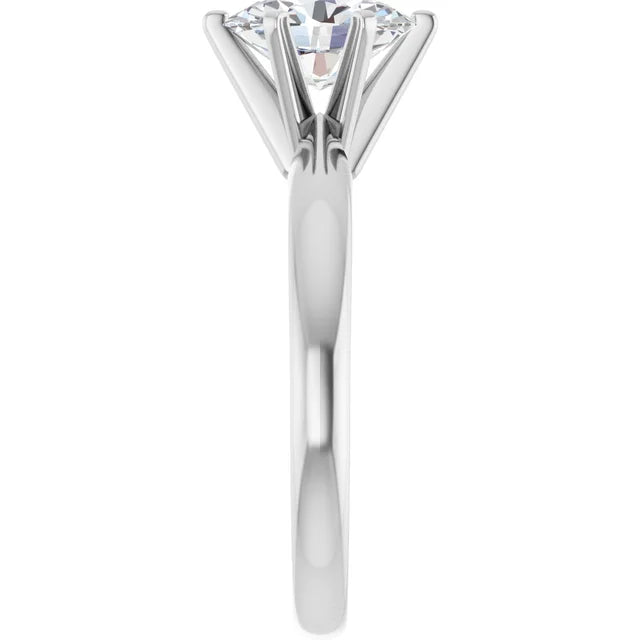 14K White Gold Classic Solitaire Engagement Ring with 1 CT Oval Center and 6-Prong Setting