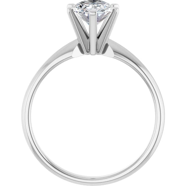 14K White Gold Classic Solitaire Engagement Ring with 1 CT Oval Center and 6-Prong Setting