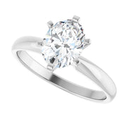 14K White Gold Classic Solitaire Engagement Ring with 1 CT Oval Center and 6-Prong Setting
