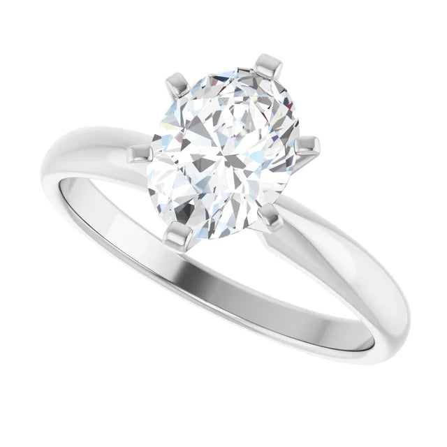 14K White Gold Classic Solitaire Engagement Ring with 1 CT Oval Center and 6-Prong Setting
