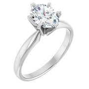 14K White Gold Classic Solitaire Engagement Ring with 1 CT Oval Center and 6-Prong Setting