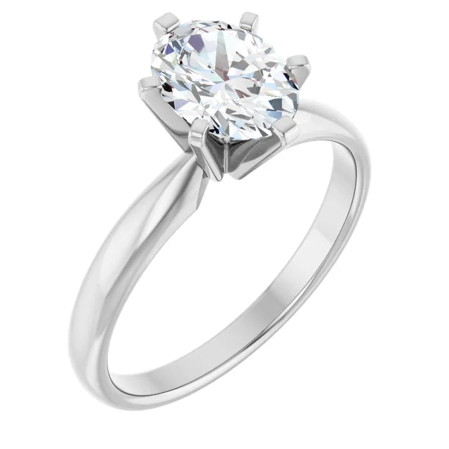 14K White Gold Classic Solitaire Engagement Ring with 1 CT Oval Center and 6-Prong Setting