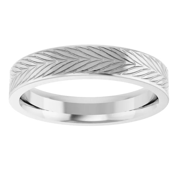 14K White Gold Engraved Chevron-Pattern Wedding Band