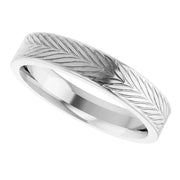 14K White Gold Engraved Chevron-Pattern Wedding Band