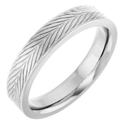 14K White Gold Engraved Chevron-Pattern Wedding Band