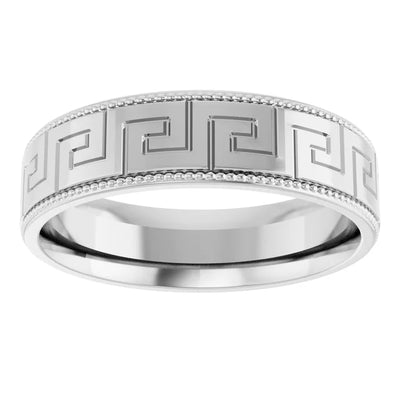14K White Gold Greek Key Milgrain Edge Wedding Band