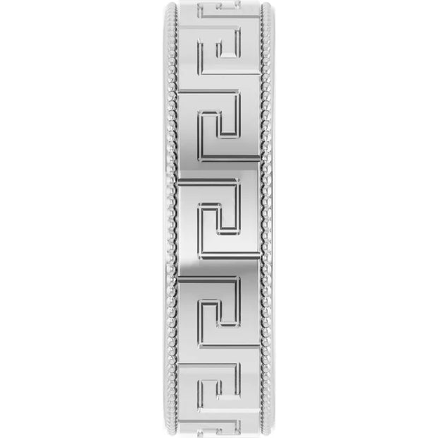 14K White Gold Greek Key Milgrain Edge Wedding Band