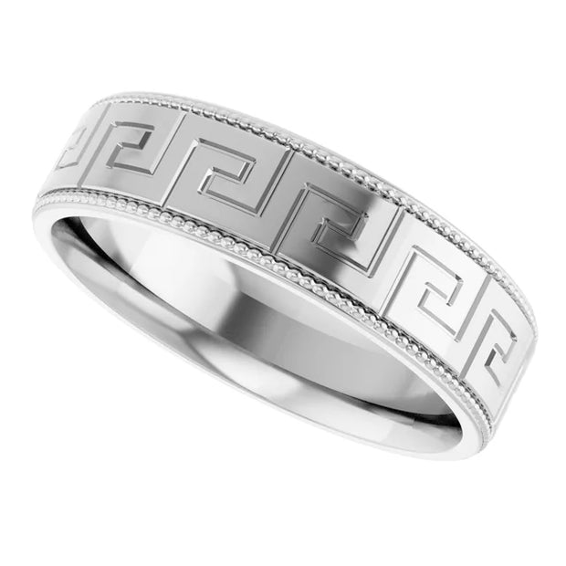 14K White Gold Greek Key Milgrain Edge Wedding Band