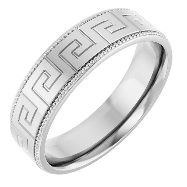 14K White Gold Greek Key Milgrain Edge Wedding Band