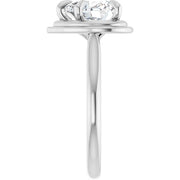 14K White Gold Heart Diamond Halo Ring with 1/2 CT Stone in a Framed 5-Prong Mount