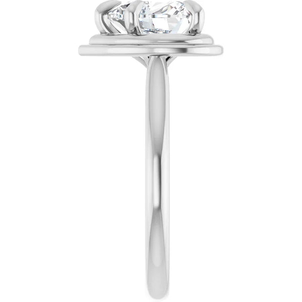 14K White Gold Heart Diamond Halo Ring with 1/2 CT Stone in a Framed 5-Prong Mount