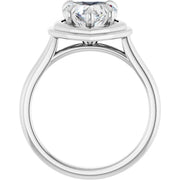14K White Gold Heart Diamond Halo Ring with 1/2 CT Stone in a Framed 5-Prong Mount