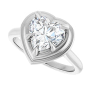 14K White Gold Heart Diamond Halo Ring with 1/2 CT Stone in a Framed 5-Prong Mount