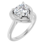 14K White Gold Heart Diamond Halo Ring with 1/2 CT Stone in a Framed 5-Prong Mount