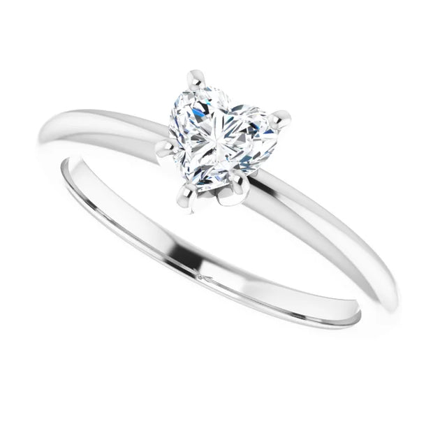 14K White Gold Heart-Shape Diamond Solitaire Engagement Ring with 5-Prong Setting 1/2 CT Center Stone