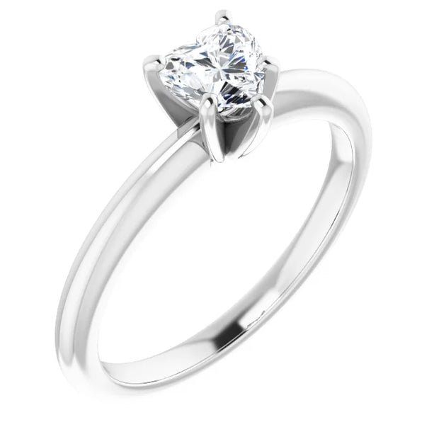 14K White Gold Heart-Shape Diamond Solitaire Engagement Ring with 3-Prong Setting 1/2 CT Center Stone