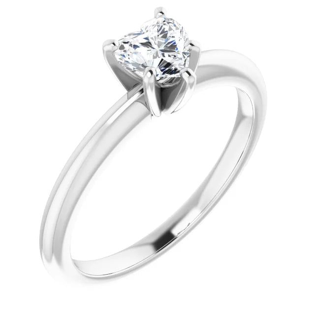 14K White Gold Heart-Shape Diamond Solitaire Engagement Ring with 3-Prong Setting 1/2 CT Center Stone