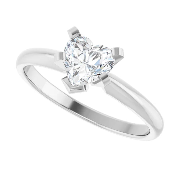 14K White Gold Bezel-Set Heart-Shape Diamond Solitaire Engagement Ring 1/2 CT Center Stone