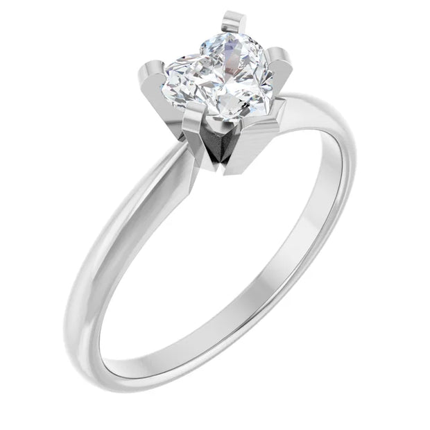 14K White Gold Heart-Shape Diamond Solitaire Engagement Ring with 5-Prong Setting 1/2 CT Center Stone