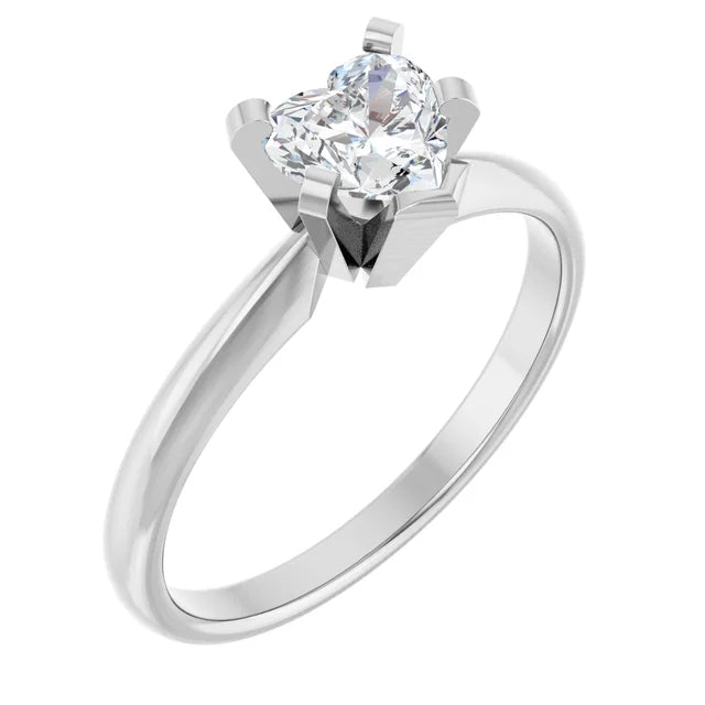 14K White Gold Heart-Shape Diamond Solitaire Engagement Ring with 5-Prong Setting 1/2 CT Center Stone