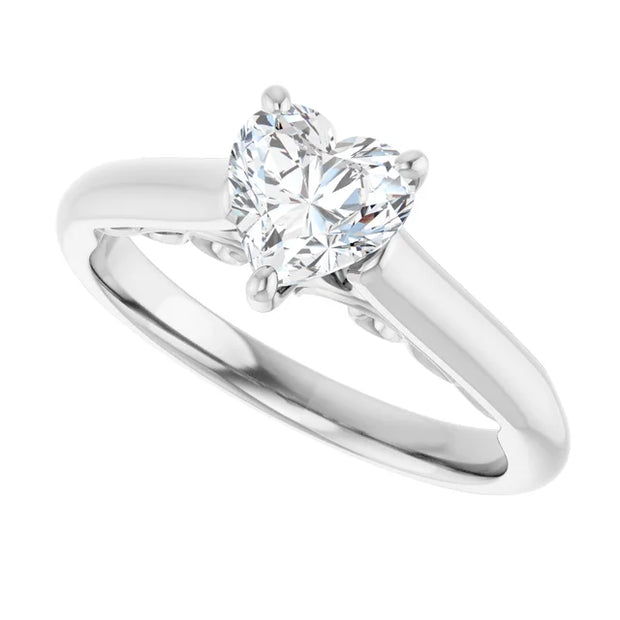 14K White Gold Heart-Shape Diamond Solitaire Engagement Ring with Cathedral Setting 1/2 CT Center Stone