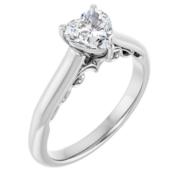 14K White Gold Heart-Shape Diamond Solitaire Engagement Ring with Cathedral Setting 1/2 CT Center Stone